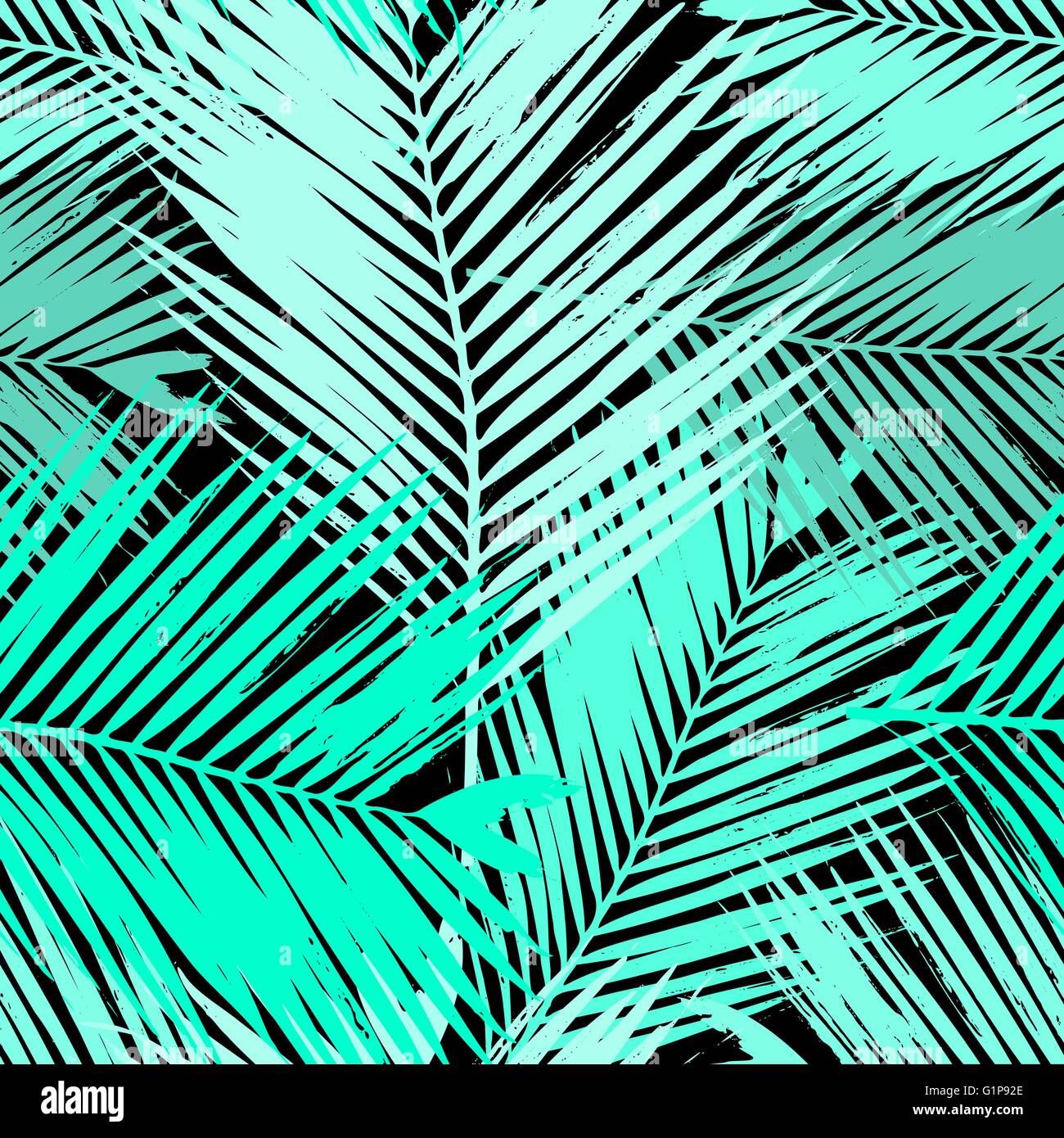 Seamless repeating pattern with silhouettes of palm tree leaves in blue ...