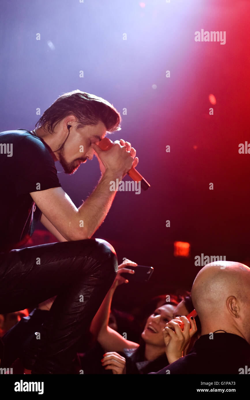Russian singer Dima Bilan performs on the stage during his American concert tour Stock Photo