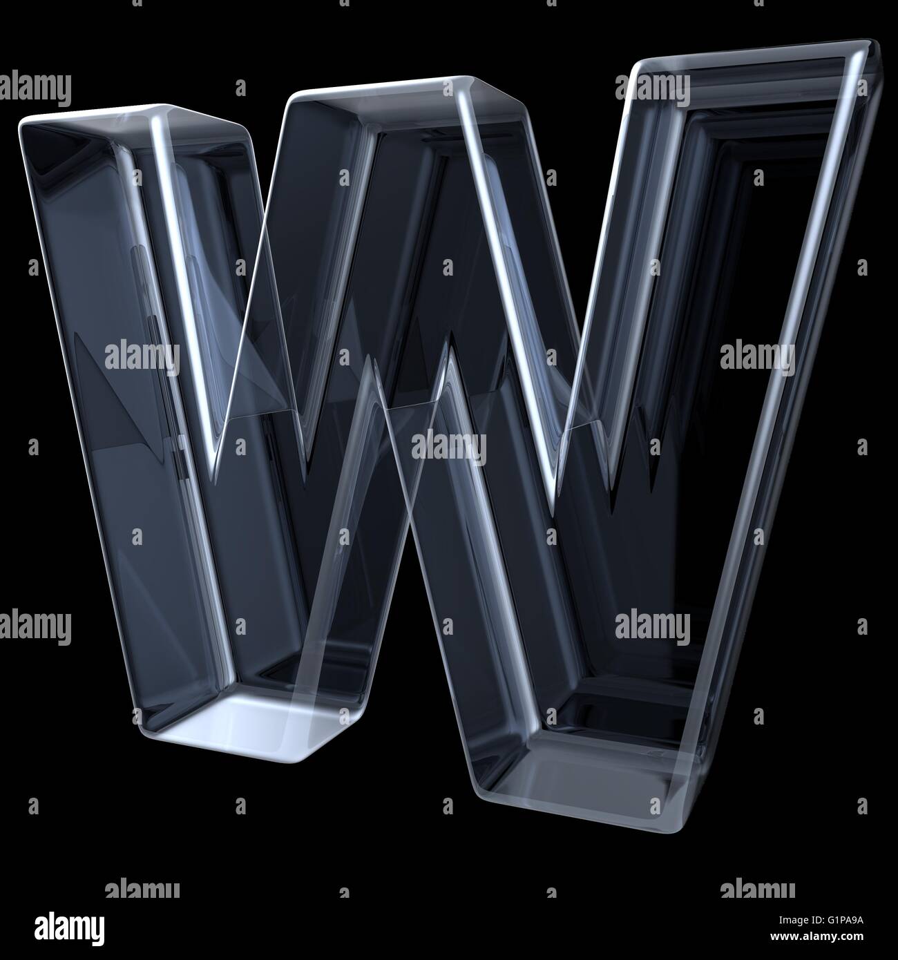 Transparent x-ray letter W. 3D render illustration on black background Stock Photo
