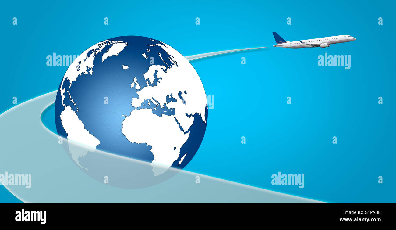 Concept flying plane globe blue hi-res stock photography and images - Alamy
