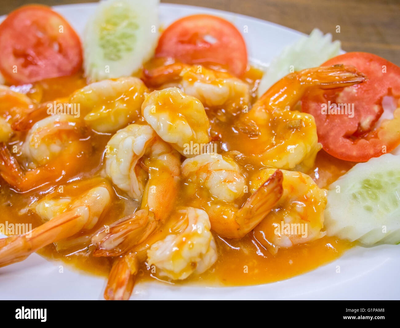 shrimp fried with sweet sauce Stock Photo
