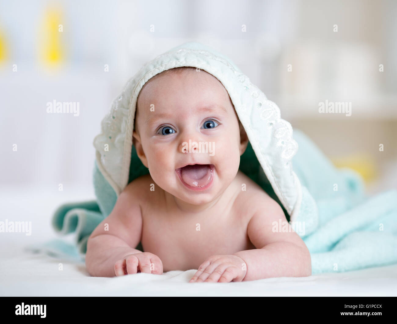 Adorable baby after shower or bathing Stock Photo Alamy