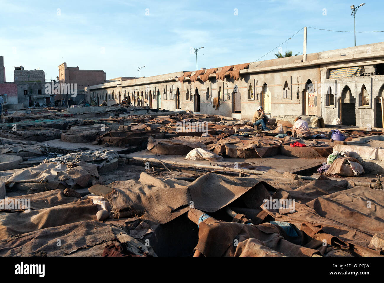 Traditional leather tanneries in Marrakesh, Morocco Stock Photo