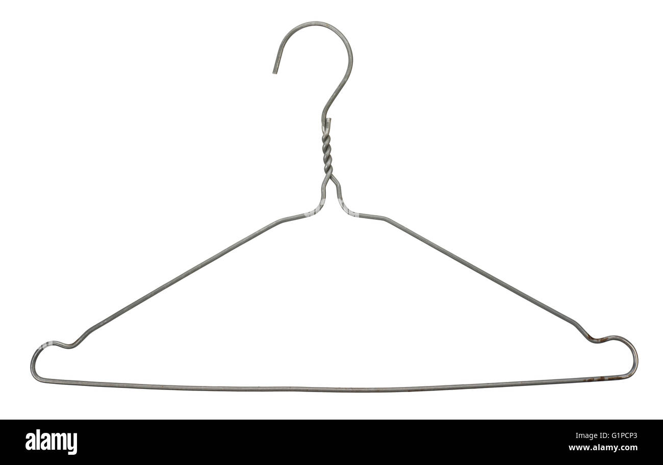 Wire coat hanger. Thick metal wire twisted into a shape to hold a jacket and trousers. Clothes Hanger. Stock Photo