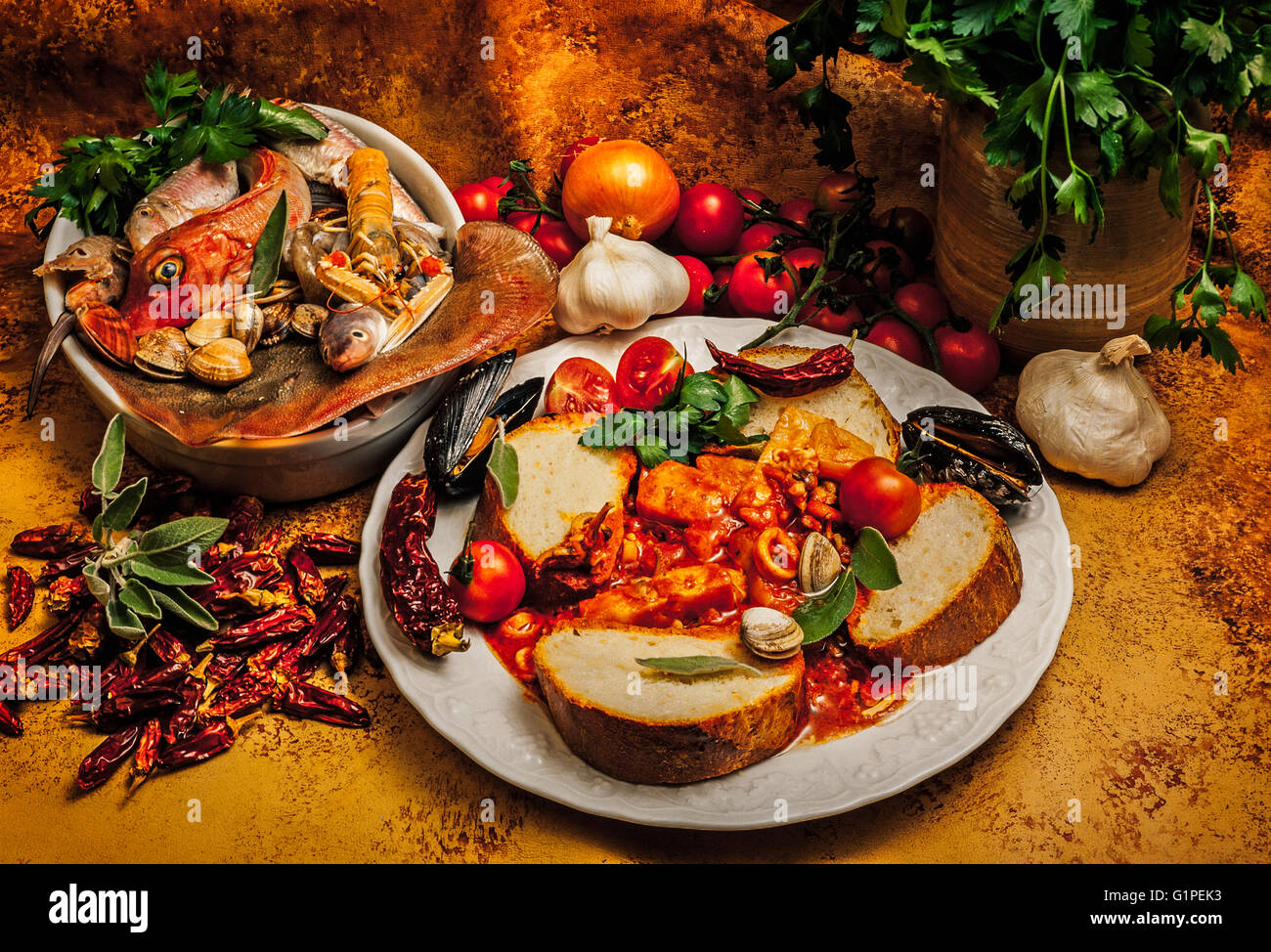 Italian Food Livornese fish soup Stock Photo Alamy