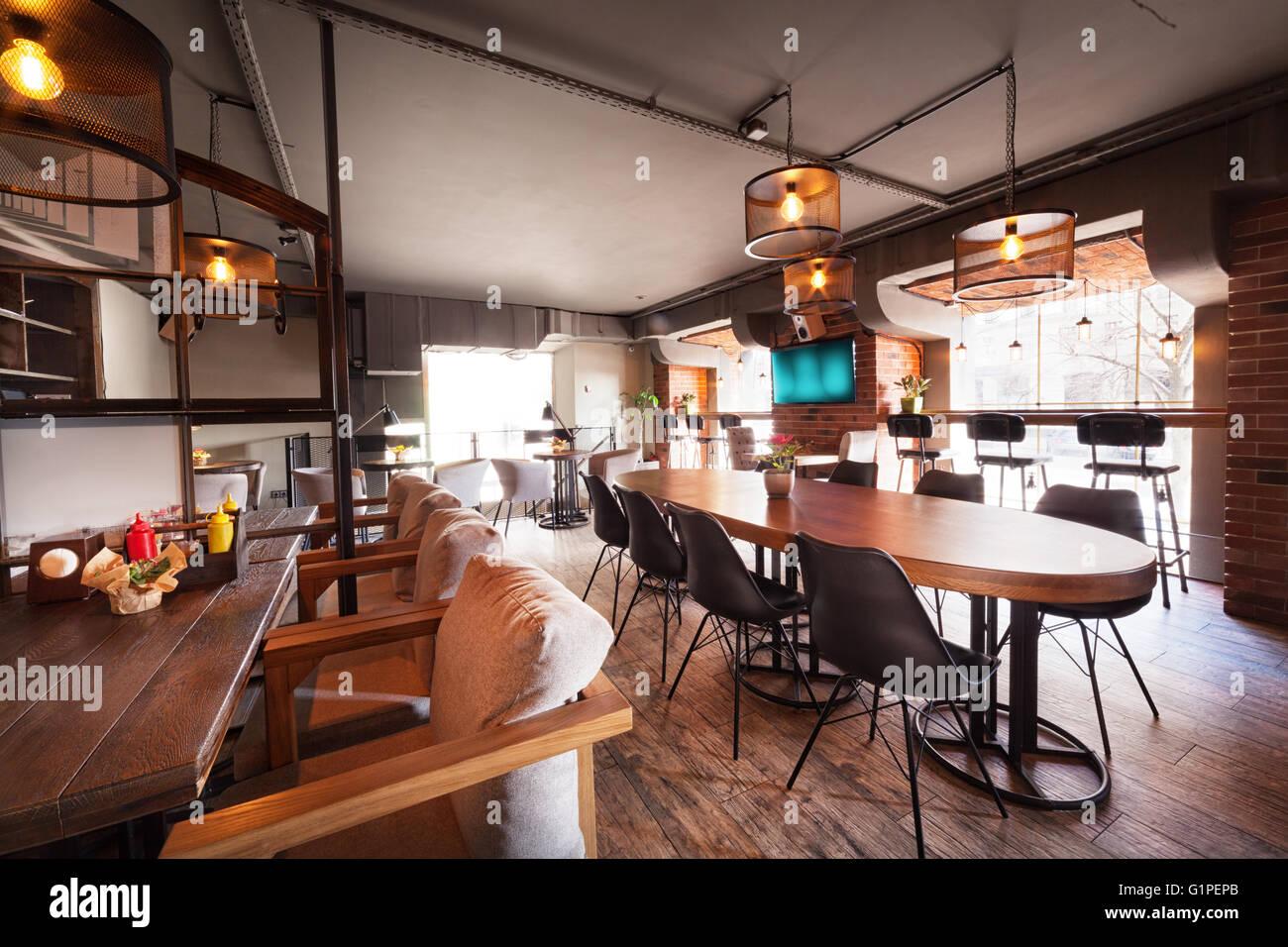 Modern european cafe interior in downtown Stock Photo Alamy