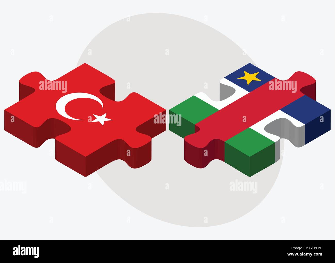 Turkey and Central African Republic Flags in puzzle  isolated on white background Stock Vector