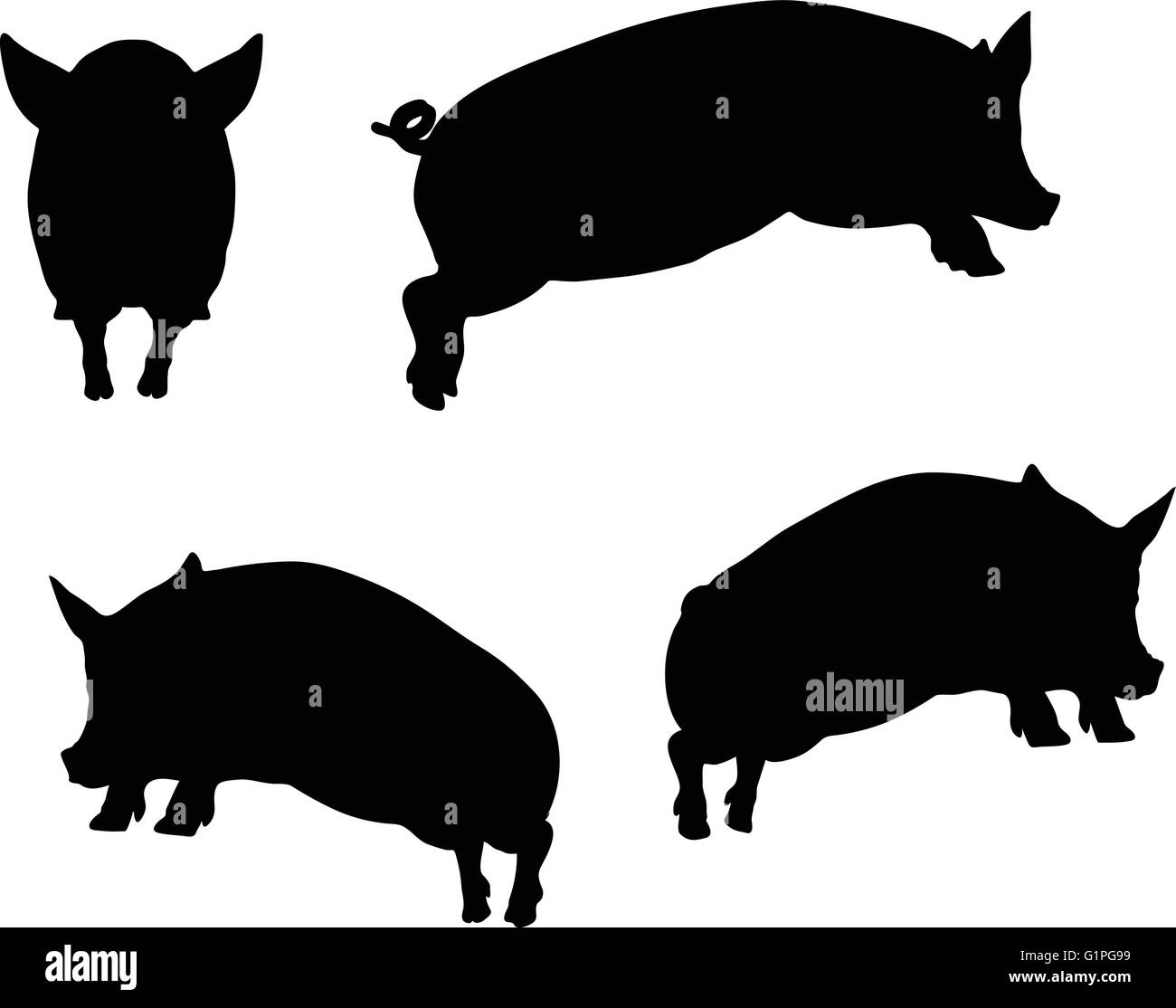 Vector Image, pig silhouette, in Jump pose, isolated on white background Stock Vector