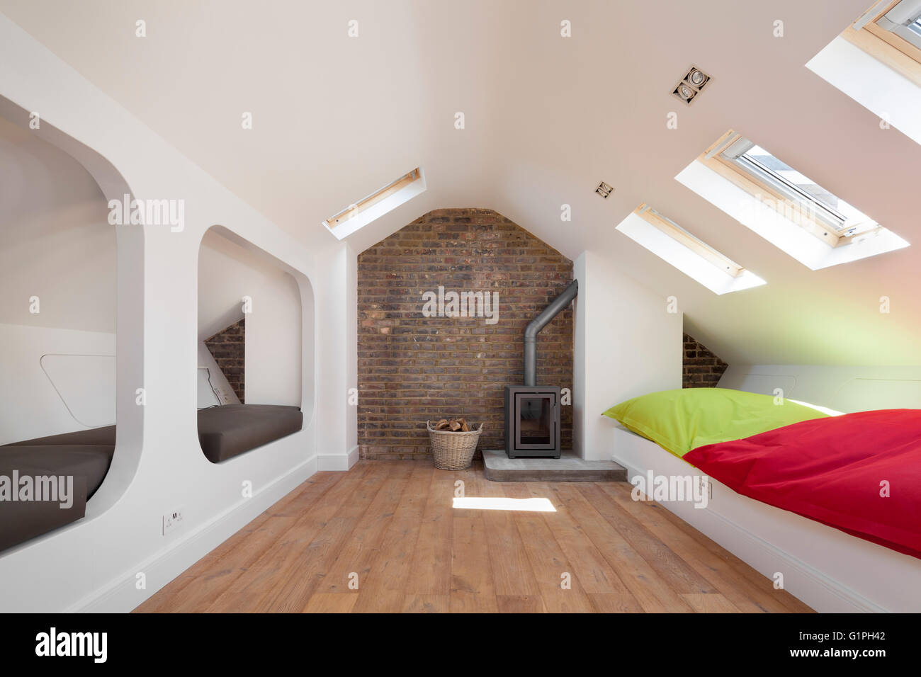 Square shot of loft. Private House, London, United Kingdom. Architect: Scenario Architecture, 2016. Stock Photo