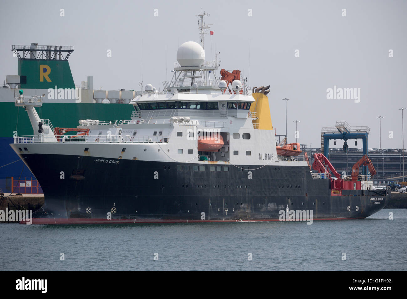 Southampton, United Kingdom - May 14th 2016. The UK's research ship RSS James Cook docked in Southampton docks. Stock Photo