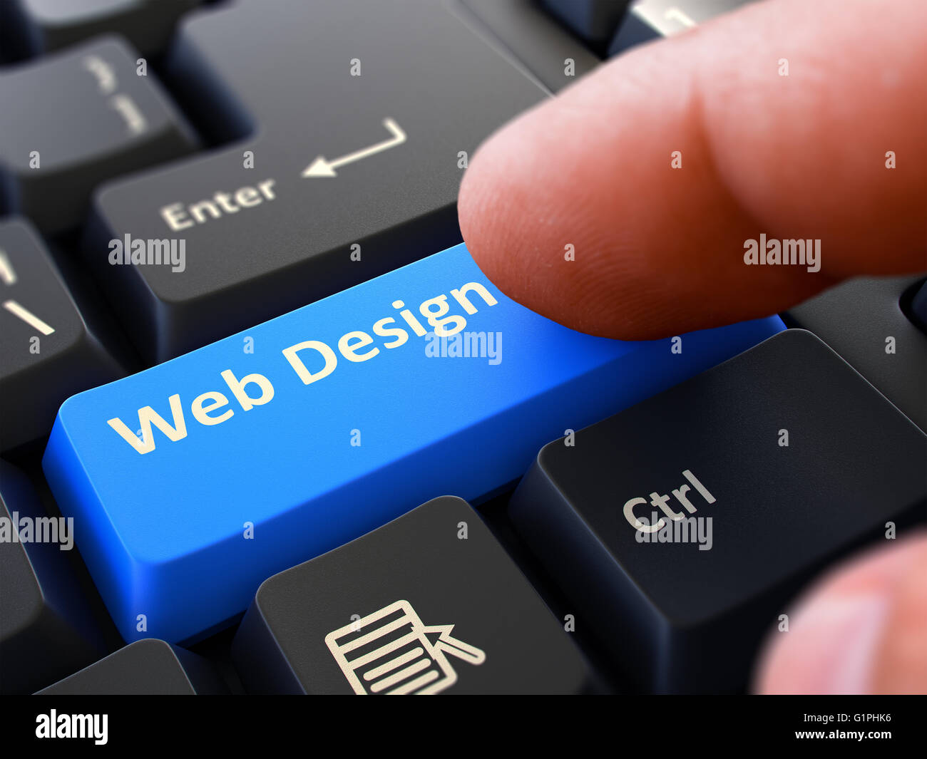 Press Button Web Design on Black Keyboard. Stock Photo