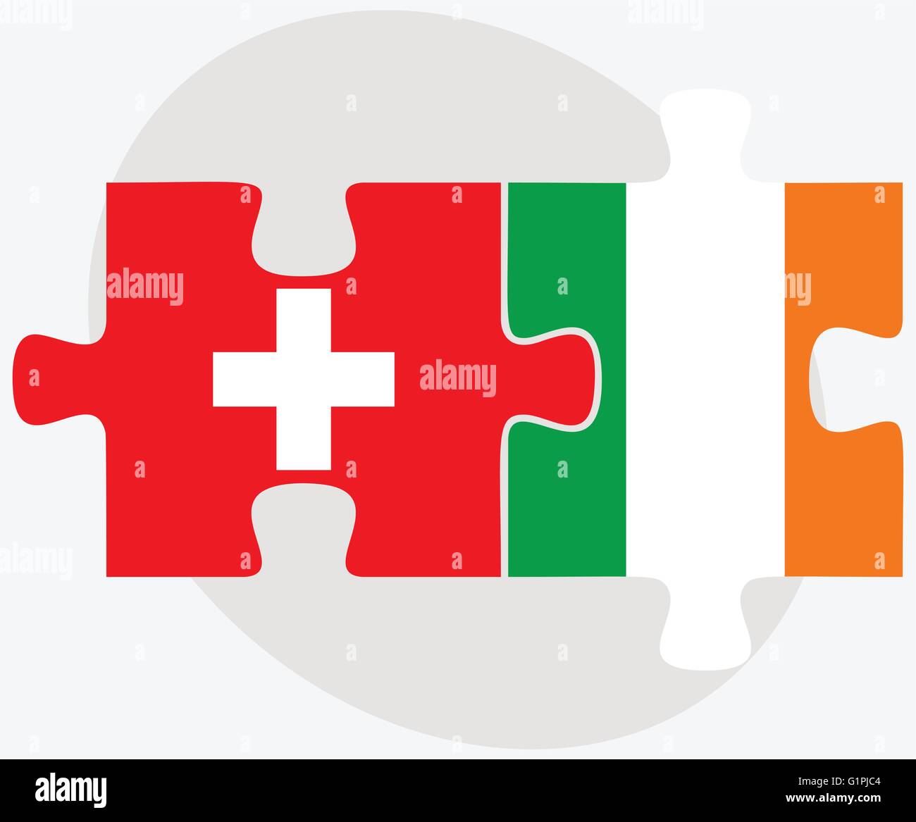 Switzerland and Ireland Flags in puzzle isolated on white background Stock Vector