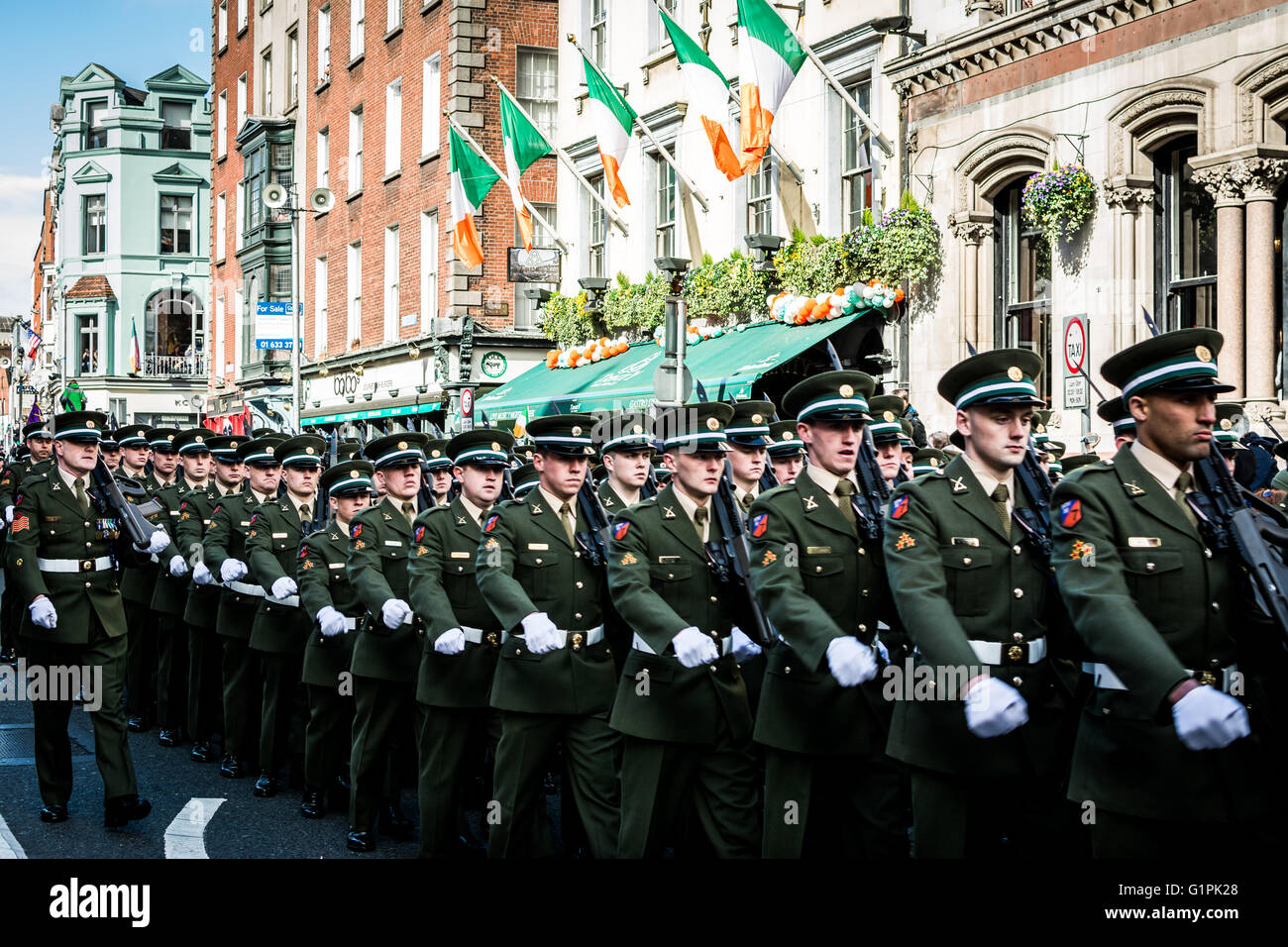 Irish military parade for Easter Rising centenary 2016 through Dublin