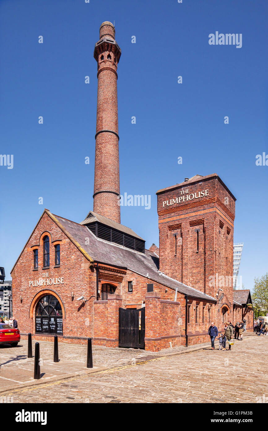 The Pumphouse, a Victorian pump house on Hartley's Quay in the Albert Dock area of Liverpool's waterfront, now a pub/restaurant. Stock Photo