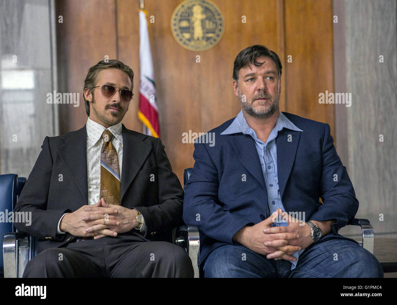 The Nice Guys is a 2016 American mystery comedy film directed by Shane Black and written by Black and Anthony Bagarozzi.  This photograph is for editorial use only and is the copyright of the film company and/or the photographer assigned by the film or production company and can only be reproduced by publications in conjunction with the promotion of the above Film. A Mandatory Credit to the film company is required. The Photographer should also be credited when known. Stock Photo