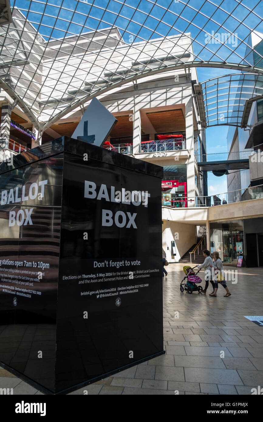 The oversize Bristol Ballot Box in Cabot Circus shopping mall. Stock Photo