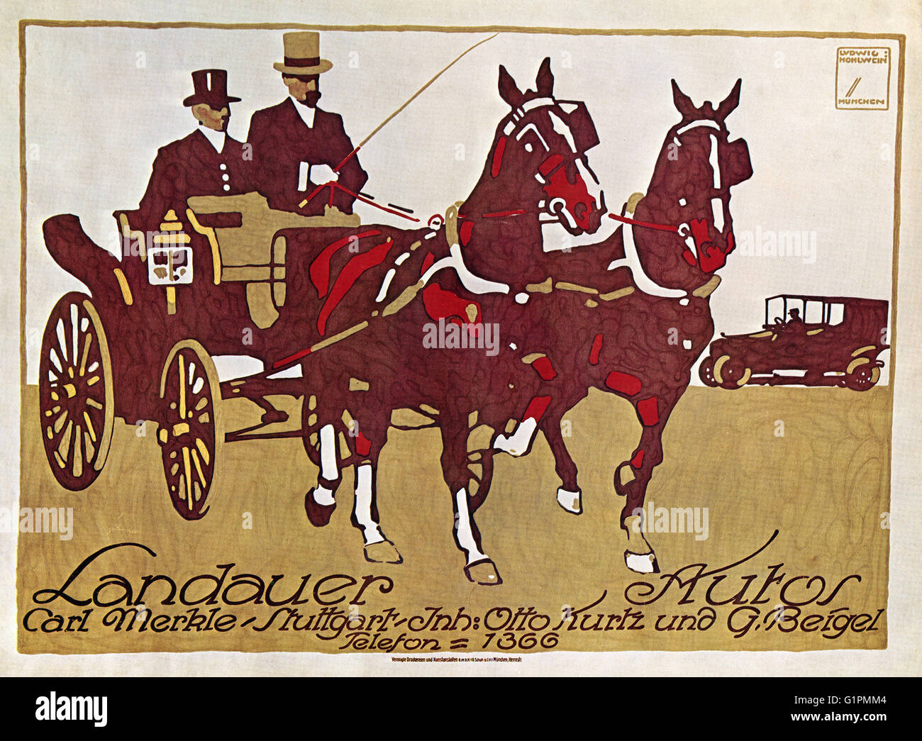 AUTOMOBILE AD, c1914.  German poster advertising Landauer Autos, Stuttgart. Lithograph, c1914. Stock Photo