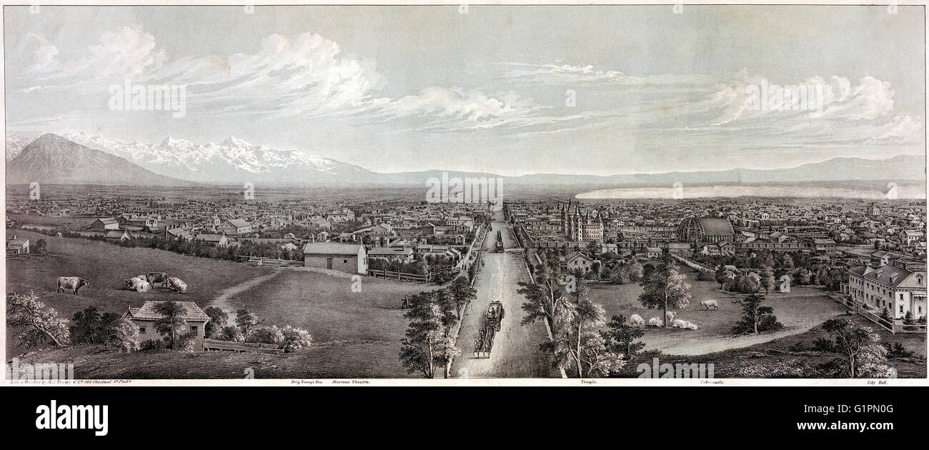 SALT LAKE CITY, c1880.  A view of Salt Lake City. Lithograph, c1880. Stock Photo