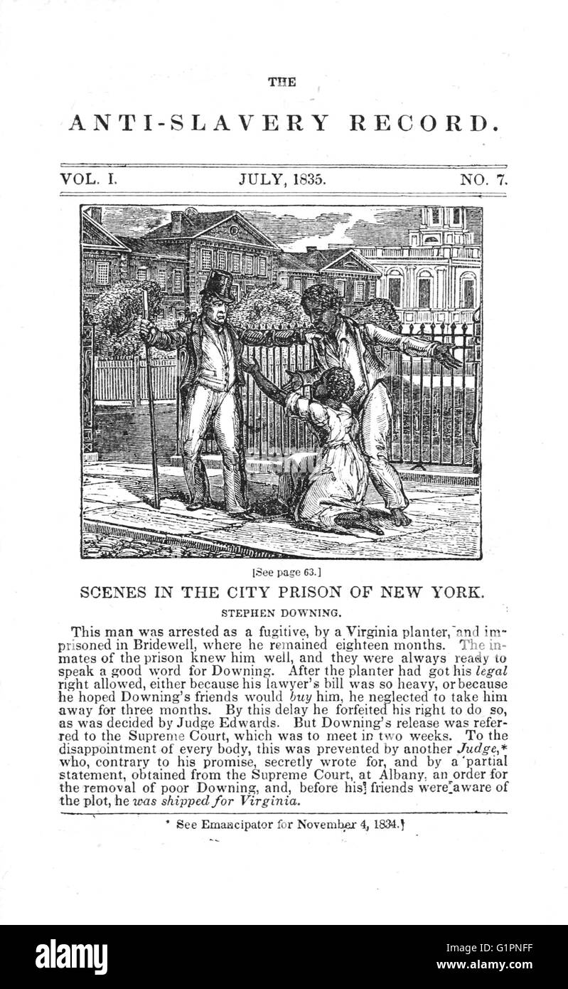 ANTI-SLAVERY, 1835.  Front page of 'The Anti-Slavery Record,' July 1835. Stock Photo