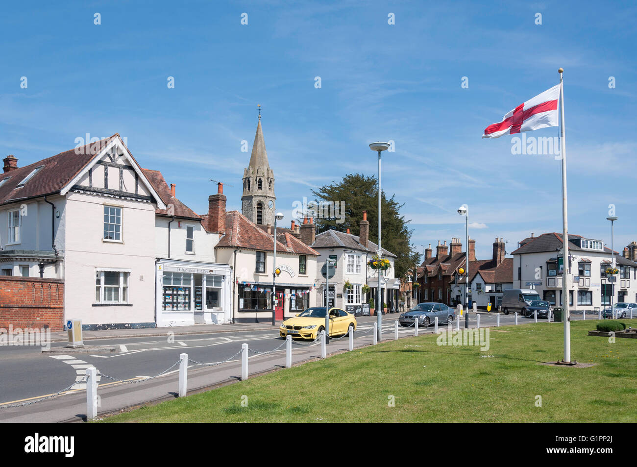 St Mary's Church and London Road from The Green, Datchet, Berkshire