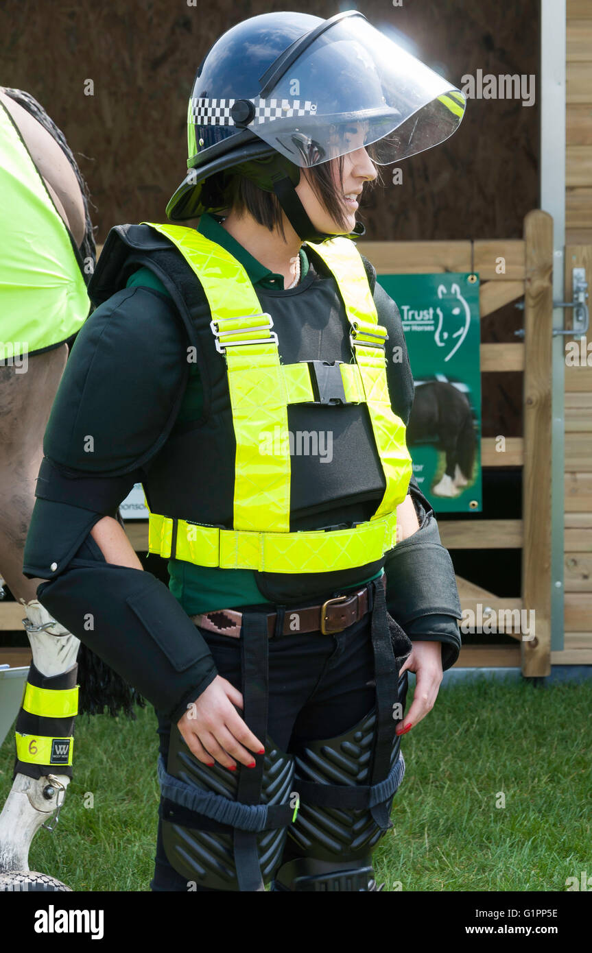 Police horsewoman at Royal Windsor Horse Show, Home Park, Windsor, Berkshire, England, United Kingdom Stock Photo