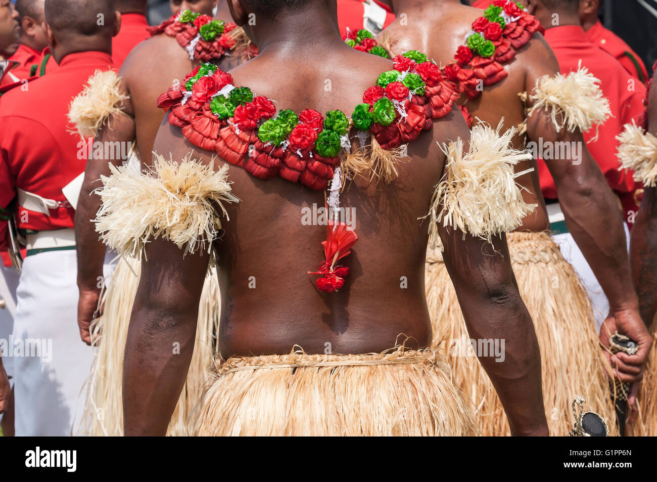 Fijian dancers at Royal Windsor Horse Show, Home Park, Windsor, Berkshire, England, United Kingdom Stock Photo