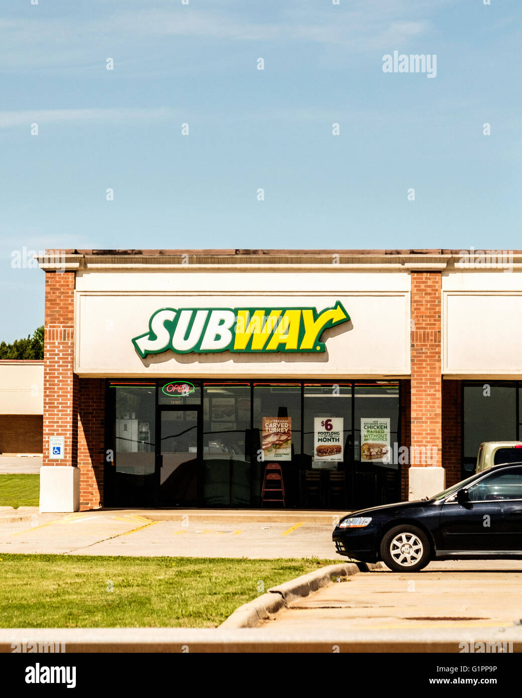 The exterior of Subway, an eatery serving sub sandwiches. Oklahoma City, Oklahoma, USA. Stock Photo