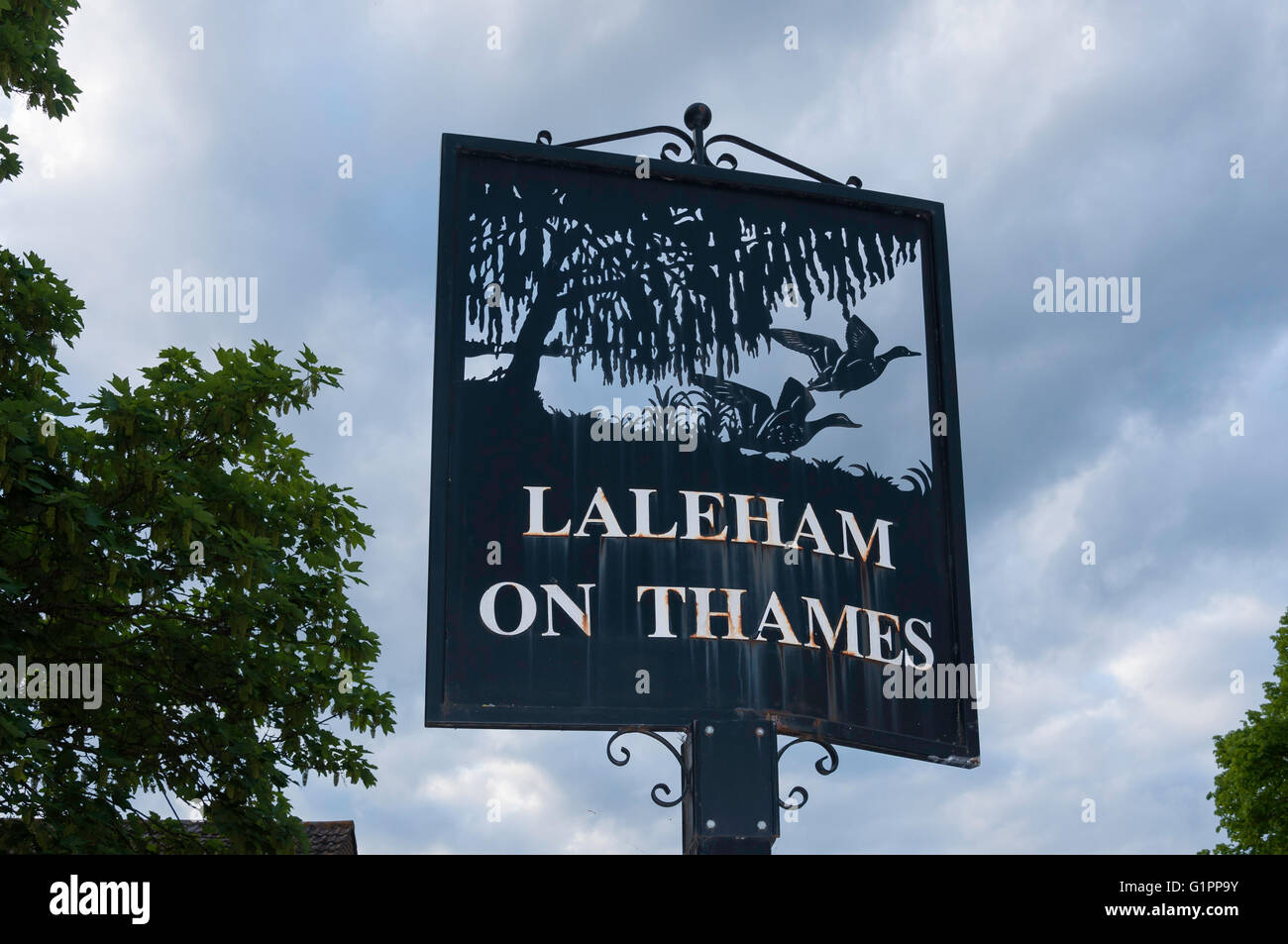 Laleham on Thames village sign, Shepperton Road, Laleham, Surrey