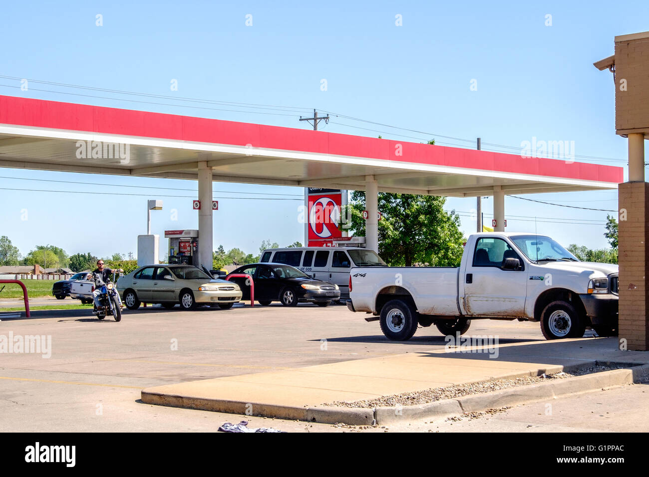 Automobiles get fuel at Circle K convenience store in Oklahoma City, Oklahoma, USA. Stock Photo