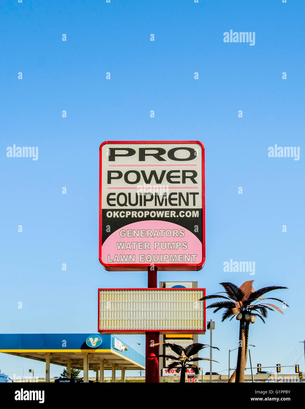 A pole sign advertising Professional Power Equipment business in Oklahoma City, Oklahoma, USA. Stock Photo