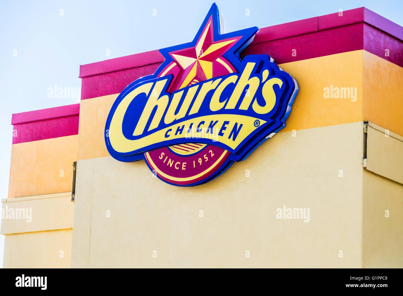 The exterior of a Church's Chicken restaurant in Oklahoma City, Oklahoma, USA. Stock Photo