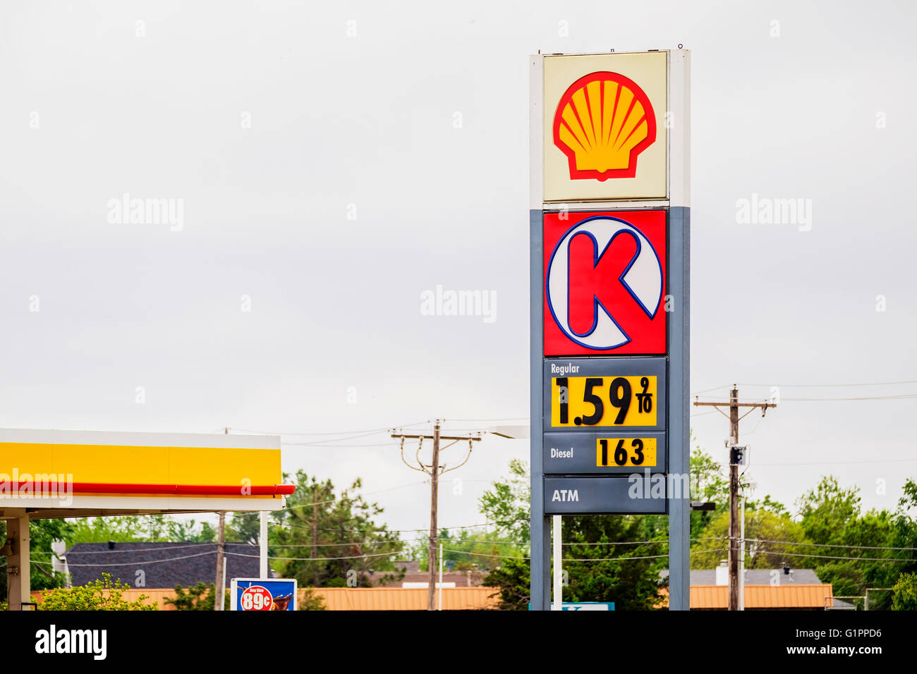 A Circle K sign in front of a convenience store on Route 66 in Yukon, Oklahoma, USA. Stock Photo