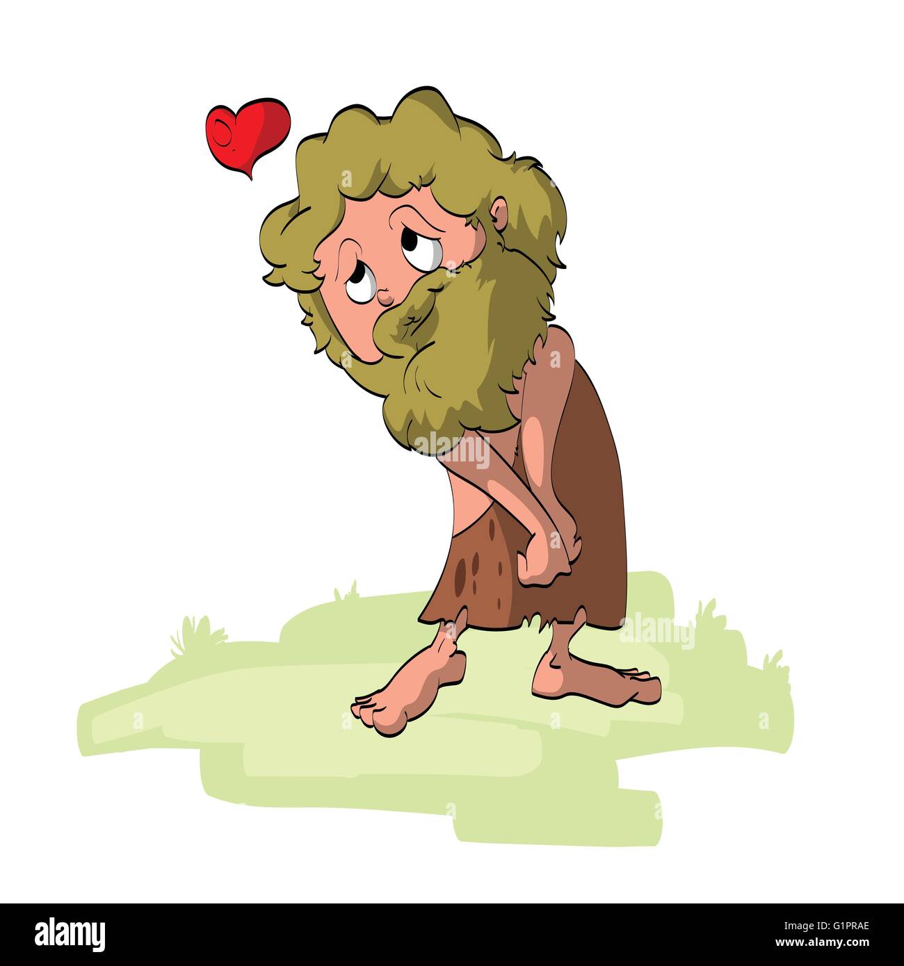 Vector illustration of a cartoon caveman in love Stock Vector