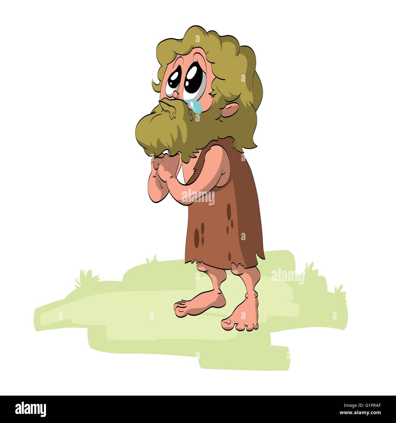 Vector illustration of a sad or begging cartoon caveman Stock Vector