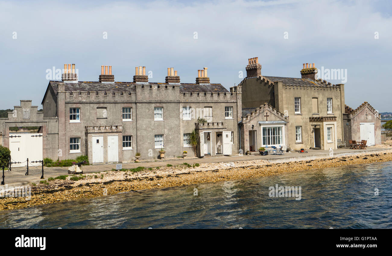 Holiday Cottages on Brownsea Island, Poole Harbour, Dorset, UK Stock Photo