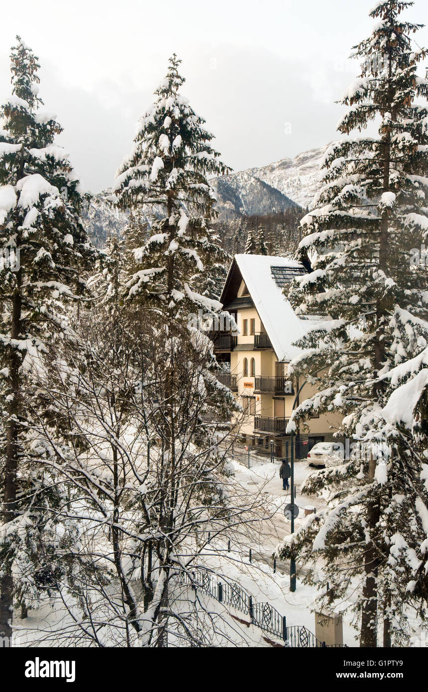 Village in snow. Photographed in Zakopane, Poland Stock Photo