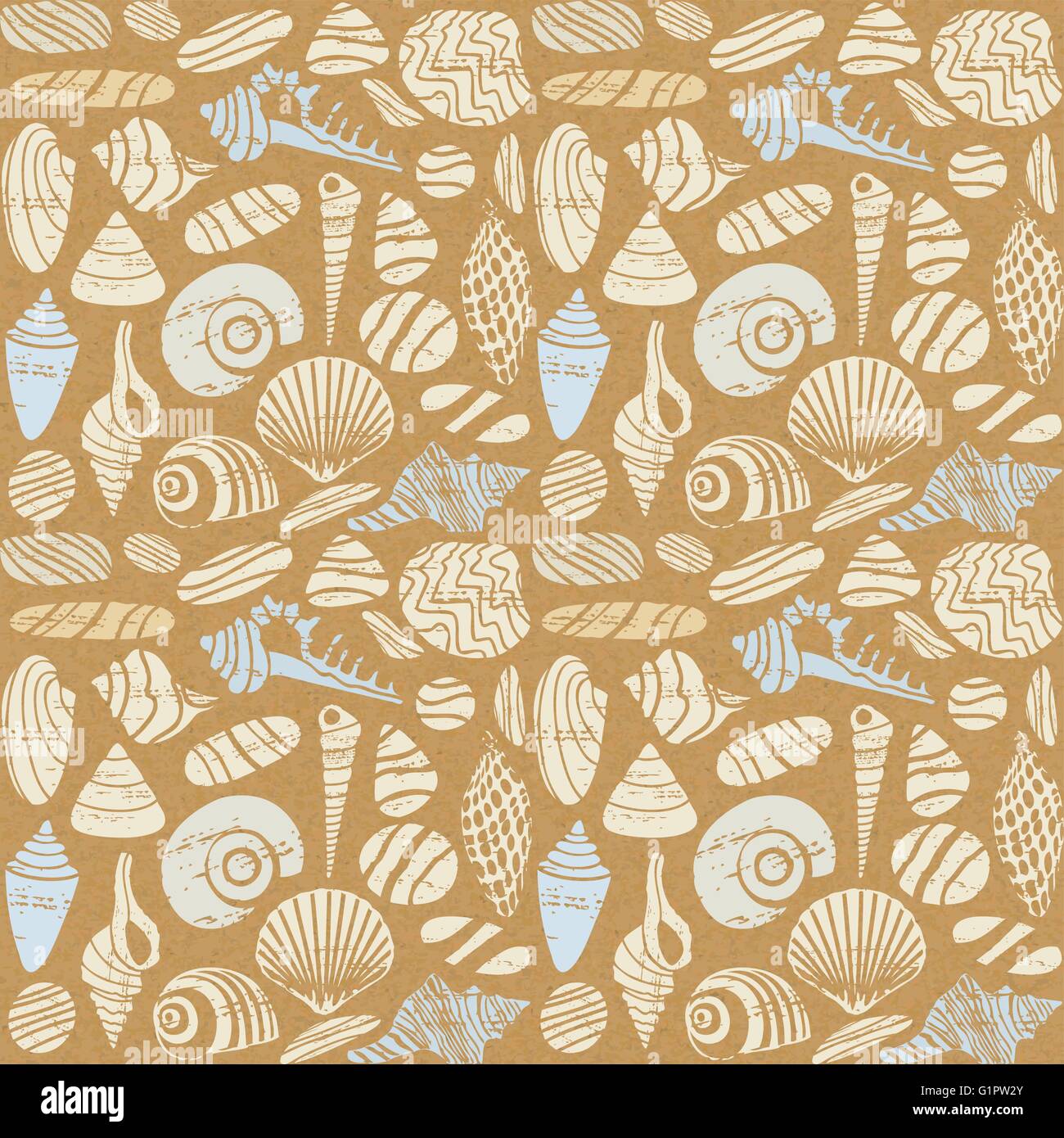 Sea shells and rocks seamless pattern on paper textured background ...