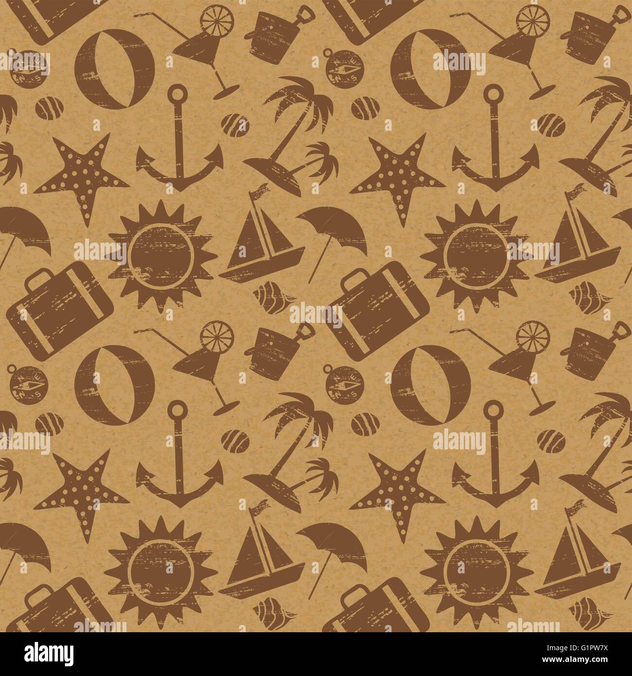 Summer and sea related seamless pattern on paper textured background ...