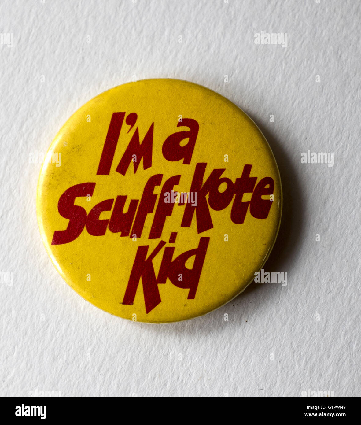 Vintage I'm a Scuff Kote Kid Pin Badge Stock Photo