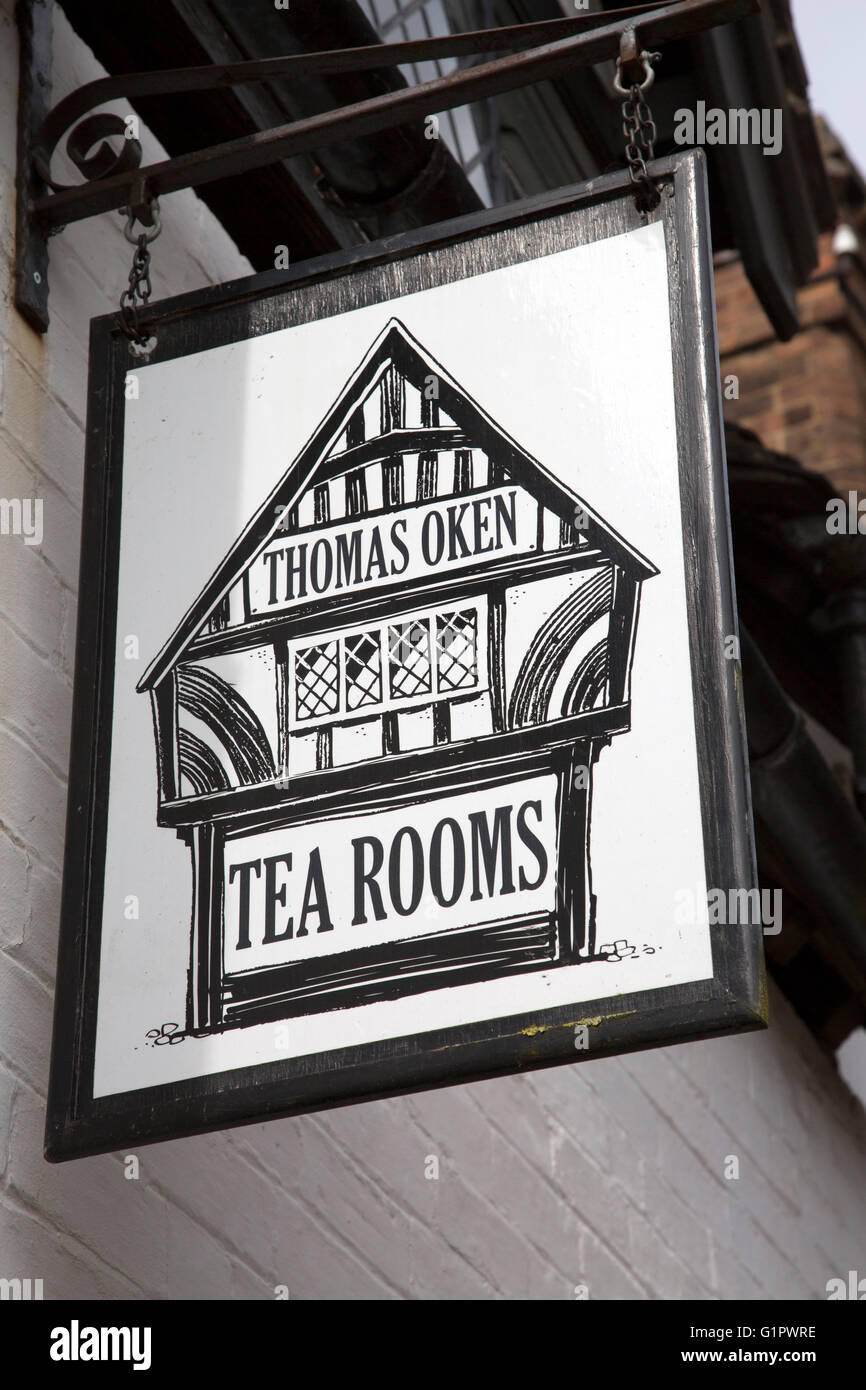 Thomas Oken Tea Rooms Sign, Warwick; England; UK Stock Photo