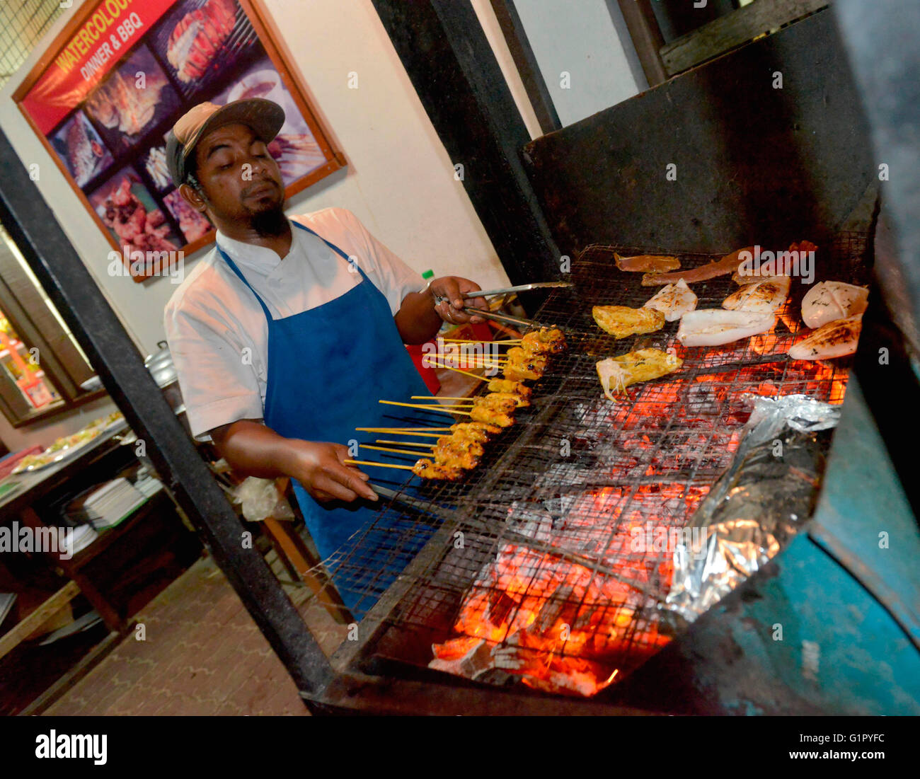 Restaurant, charcoal grill, Pulau Besar, Perhentian Islands, Malaysia Stock Photo