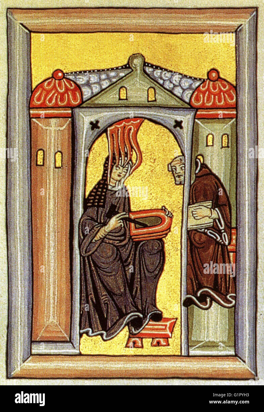 Hildegard Von Bingen in a medieval manuscript Stock Photo
