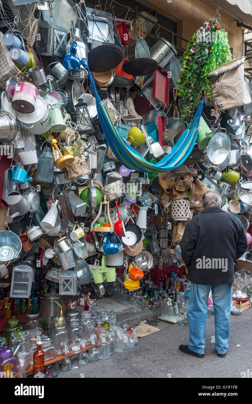 Ironmonger's shop in the Psyrri district of Athens, Greece Stock Photo