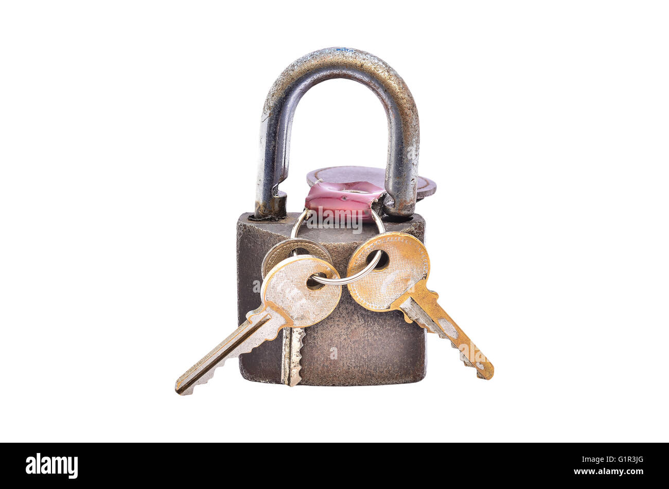 Padlock with key on white background Stock Photo - Alamy