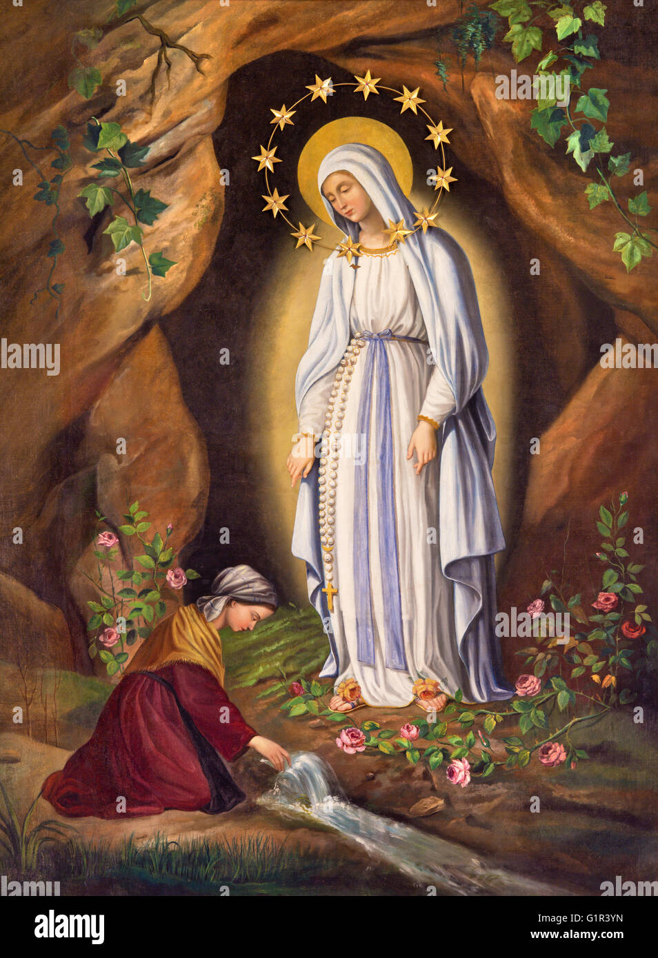 ROME, ITALY - MARCH 9, 2016: The Appearance of Virgin to st. Bernadette in Lourdes by unknown artist (1873) Stock Photo