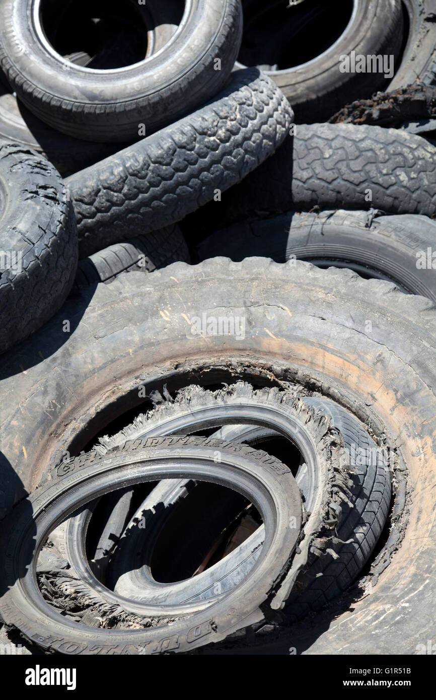 Used Rubber Tyres Stock Photo