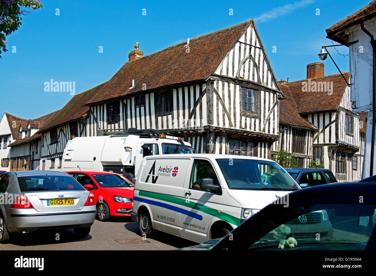 Traffic gridlock in Lavenham, Suffolk, England UK Stock Photo