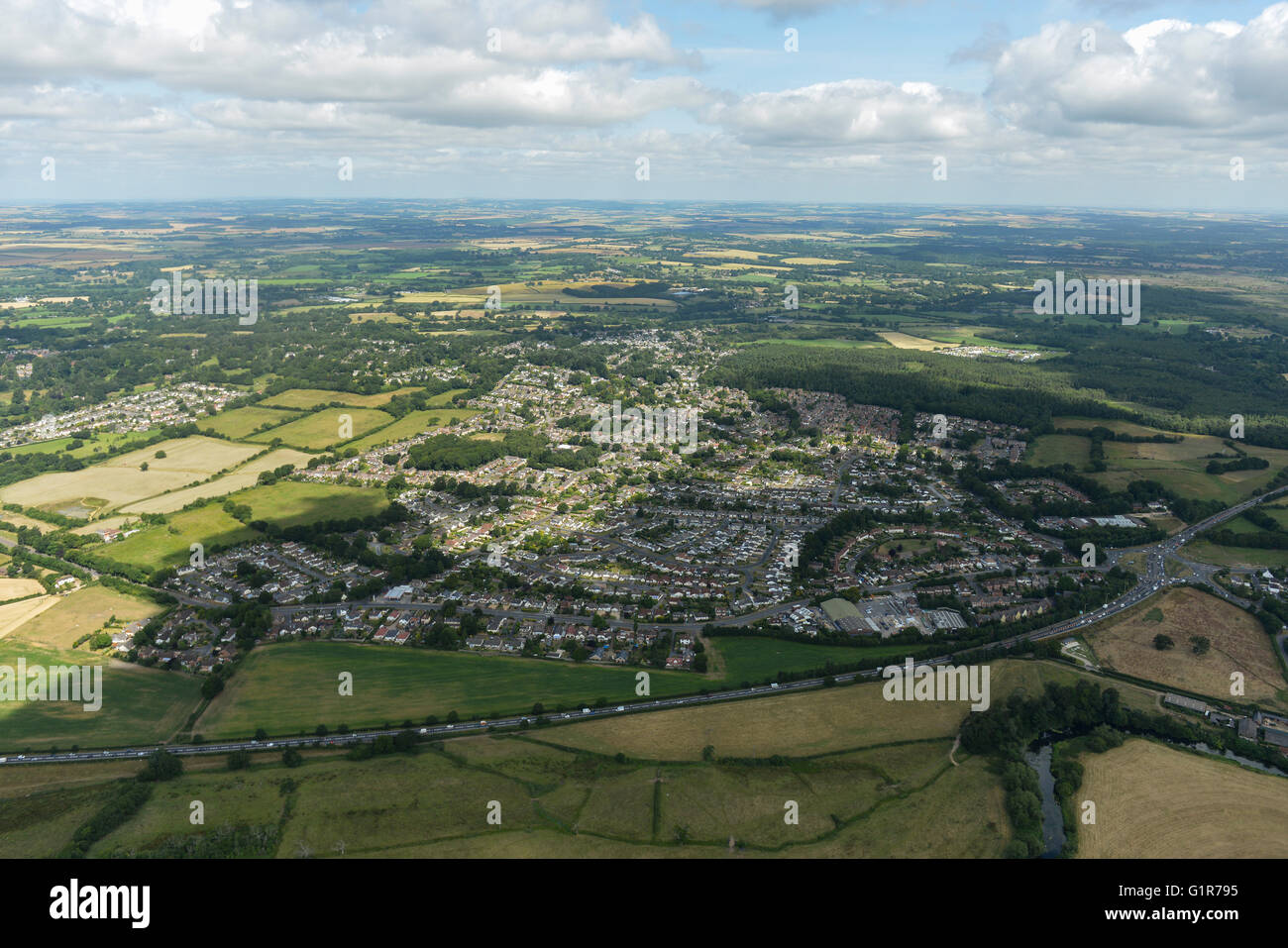 An aerial view of the Colehill area of Wimborne Minster, Dorset Stock