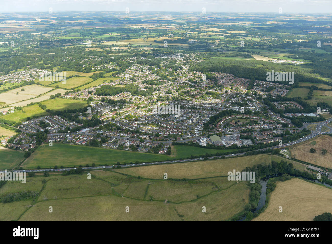 An aerial view of the Colehill area of Wimborne Minster, Dorset Stock