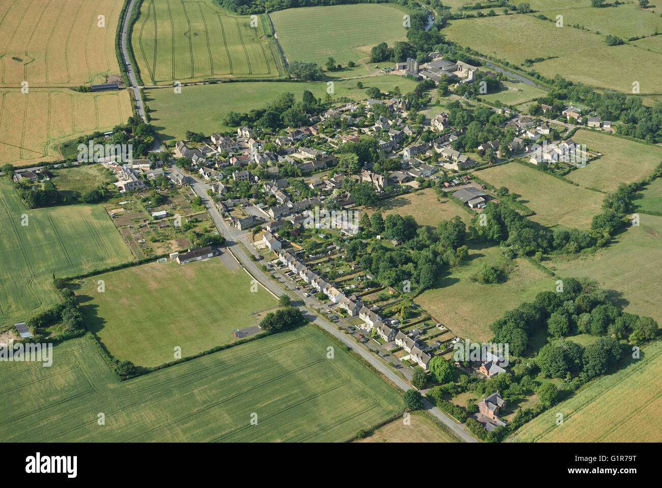 An aerial view of Upper Heyford village and surrounding Oxfordshire countryside Stock Photo